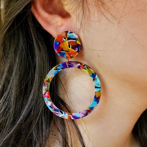 Jewelry - Colorful Marbled Ring Earrings